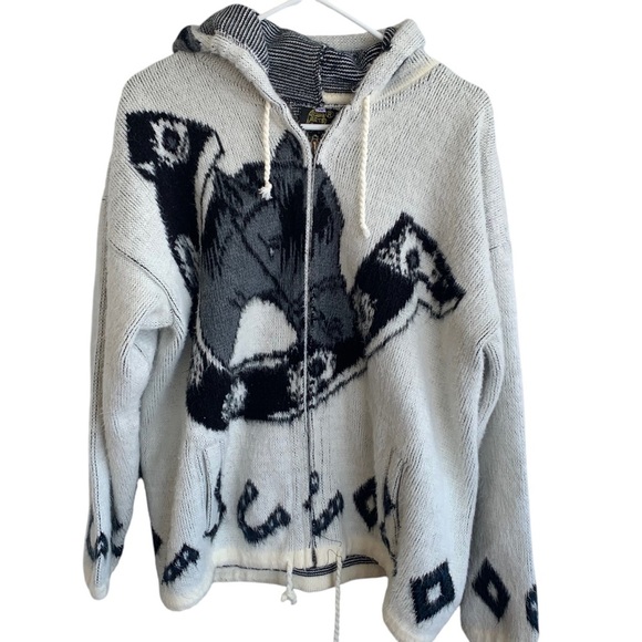 Tejidos Ruminahui Ecuadorian Horse Print Wool Sweater Adult Full Zip Hoodie - Picture 1 of 7